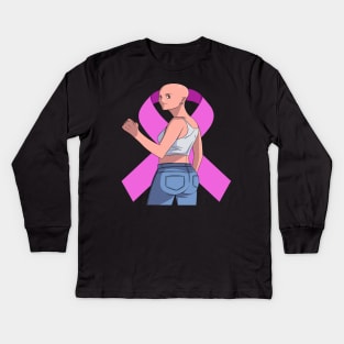 Breast Cancer Fighter Pink Ribbon Kids Long Sleeve T-Shirt